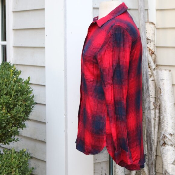 Madewell Classic Red Blue Plaid Cotton Blend Lightweight Flannel Shirt Sz SMALL - Picture 4 of 7